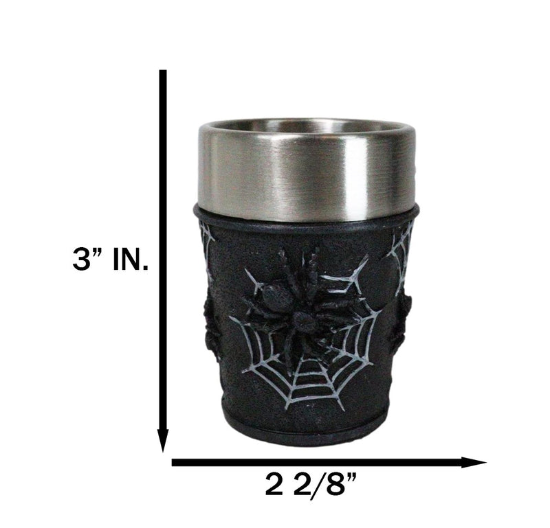 Set Of 4 Gothic Arachnid Black Giant Spider With Webs Shooter Shot Glasses