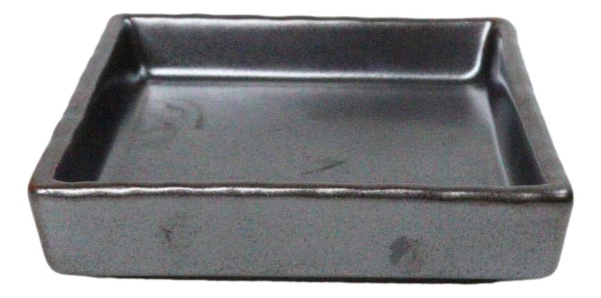 Set Of 6 Black Iron Clay Tetsu Kesho Ceramic Square Condiment Sauce Dishes 2oz