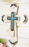 Rustic Western Turquoise Floral Scrollwork Faux Wood Layered Wall Cross Crucifix