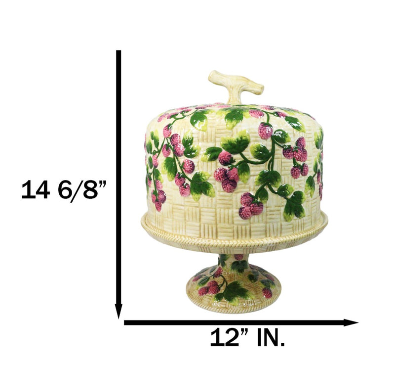 European Vineyard Grapes Ceramic Pastry Pedestal Plate Cake Stand With Dome Lid