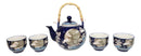 Blue Moon Rabbit Porcelain 30oz Teapot With Bamboo Handle And 4 Tea Cups Set