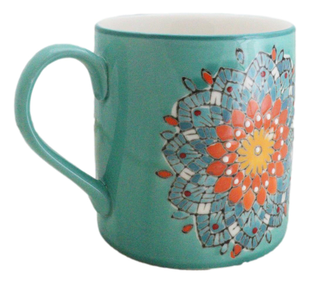 Green Anahata Heart Chakra Zen Flower Of Life Mandala Circle Ceramic Mug Cup