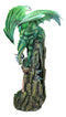 Large Elf Fairy With Green Emerald Dragon by Ice Crystals Stone Arch Statue
