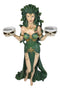 Large Greek Gorgon Goddess Medusa In Green Gown Dual Votive Candleholders Statue