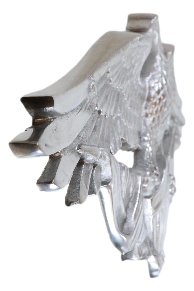 Large 26" Polished Aluminum Bald Eagle Clutching USA Flags And Crest Wall Decor