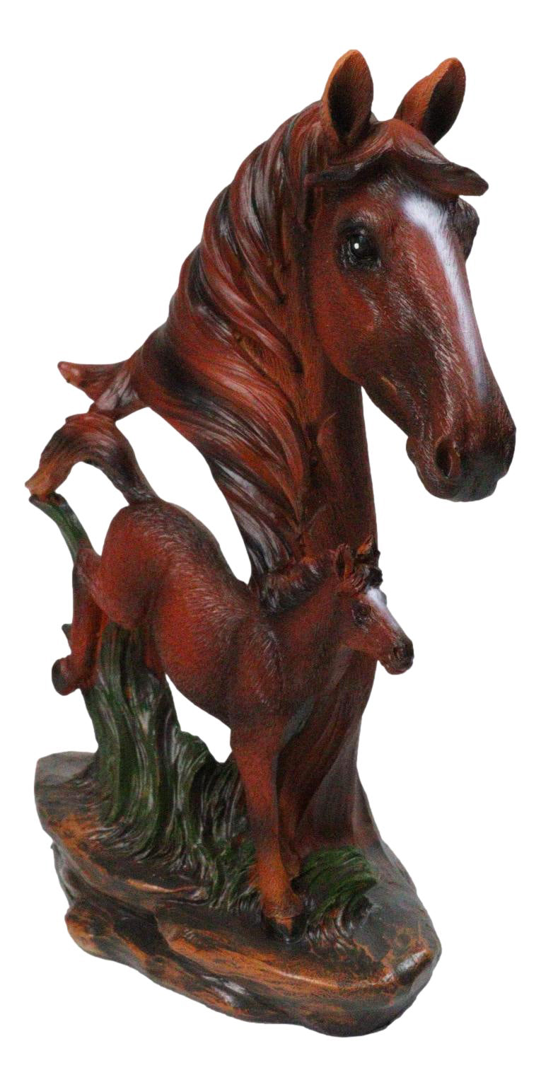 Western Brown Mare and Foal Horse Figurine Realistic Equine Family Sculpture