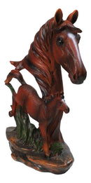 Western Brown Mare and Foal Horse Figurine Realistic Equine Family Sculpture