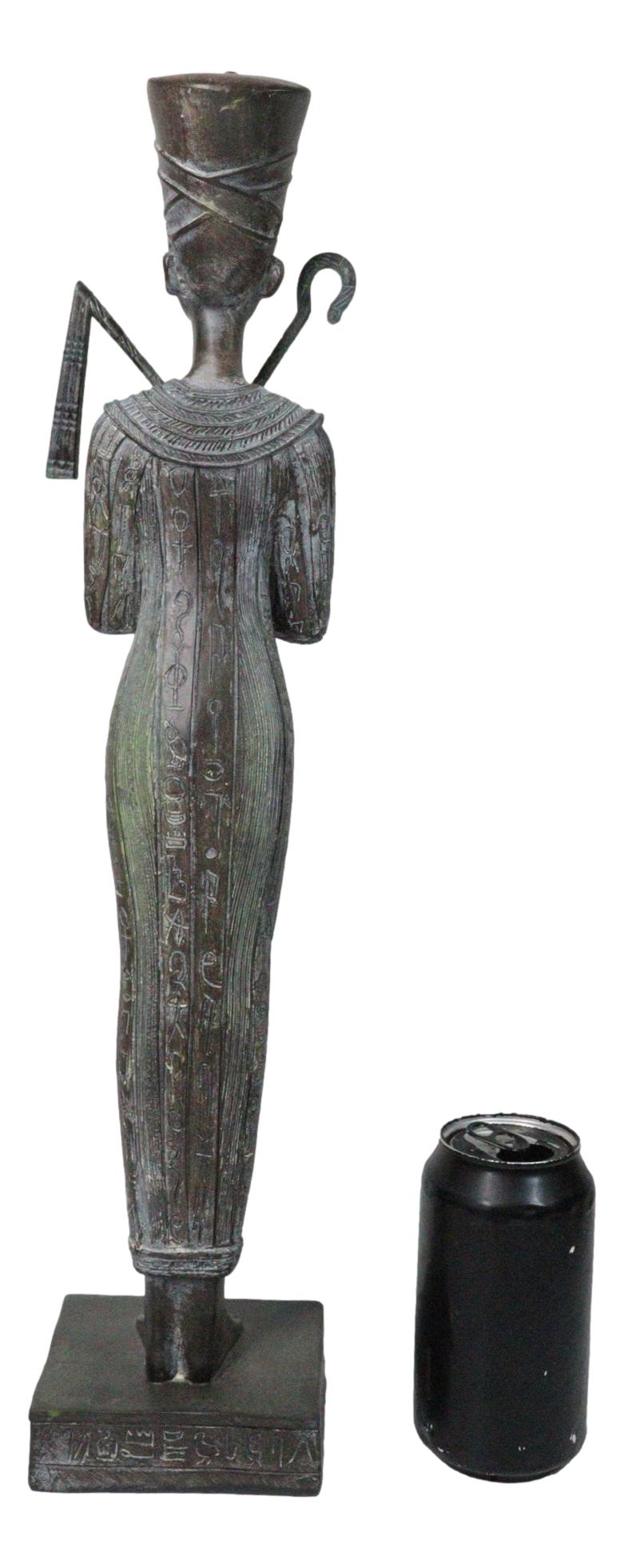 Egyptian Queen Nefertiti With Nemes Crook and Flail Statue With Base 20"H
