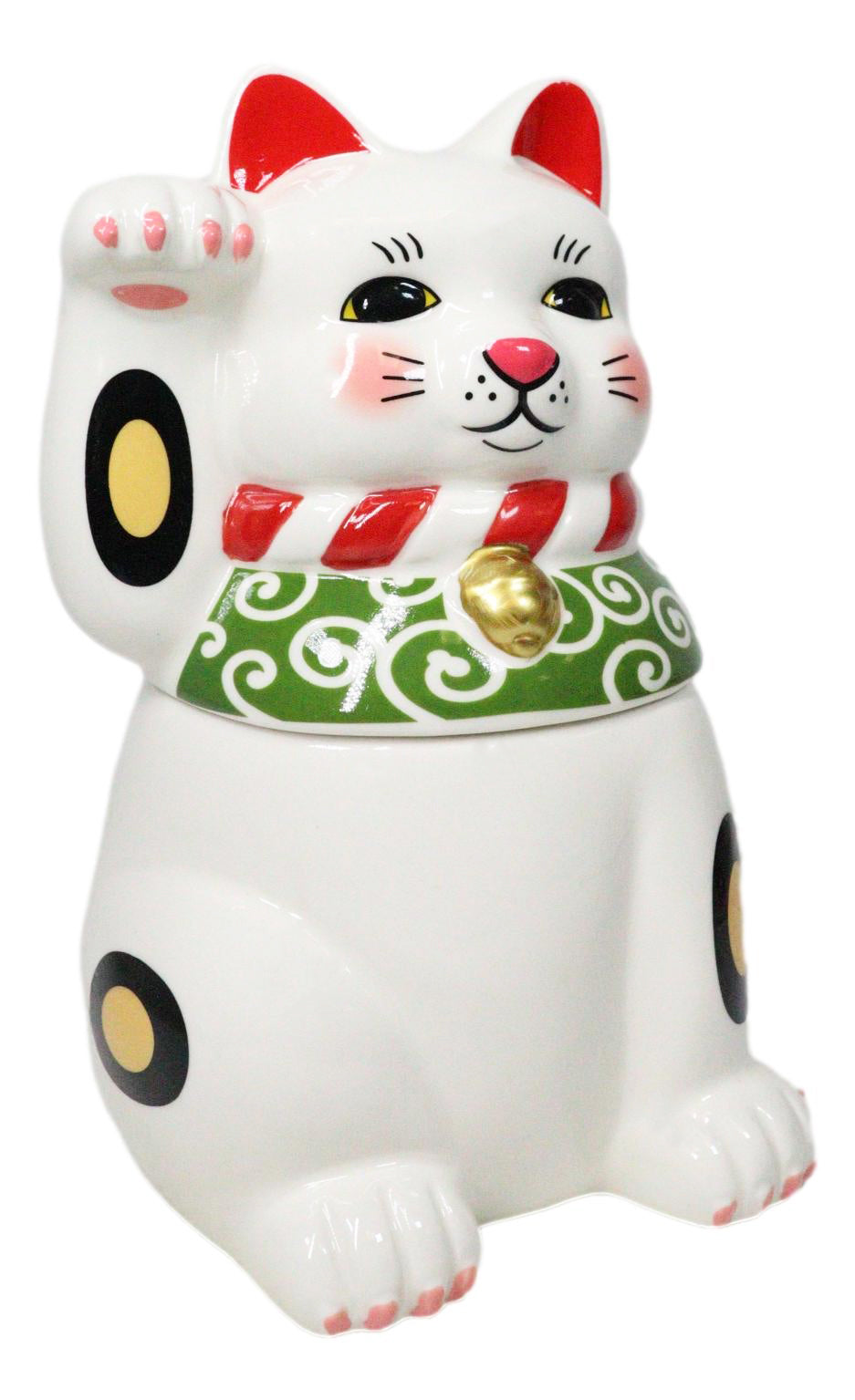 Japanese Maneki Neko Lucky Fortune Charm Cat Ceramic Cookie Jar Figurine