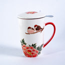 Twin Sparrows Peony 15oz Porcelain Tea Mug With Lid & Stainless Steel Infuser