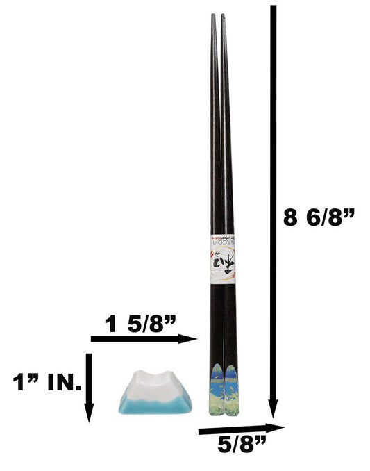 5 Pairs Of Fuji Mountain Miniature Ceramic Rests With Wooden Chopsticks Set