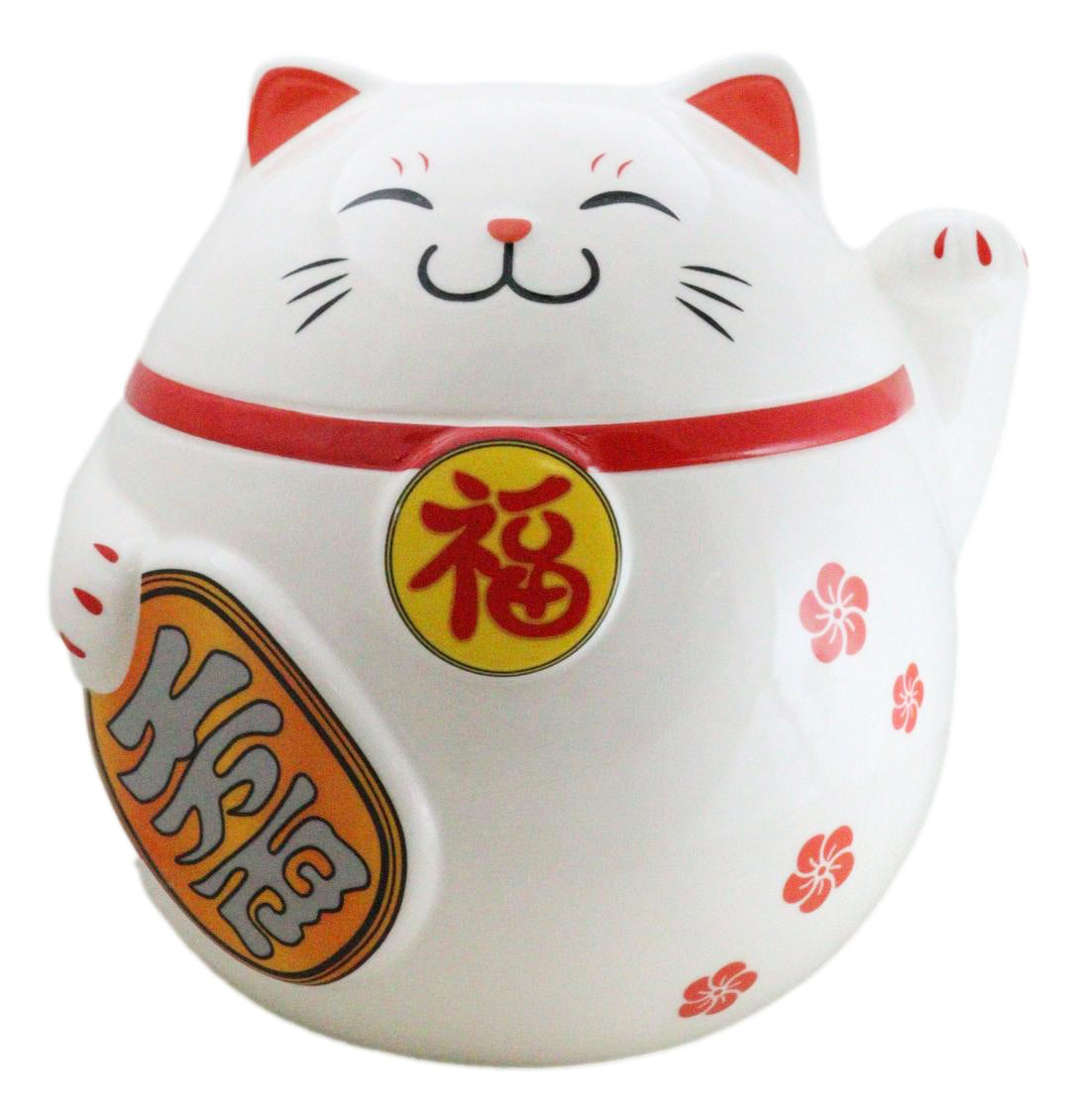 Japanese Lucky Charm Beckoning Cat Fat Maneki Neko Money Coin Bank Figurine