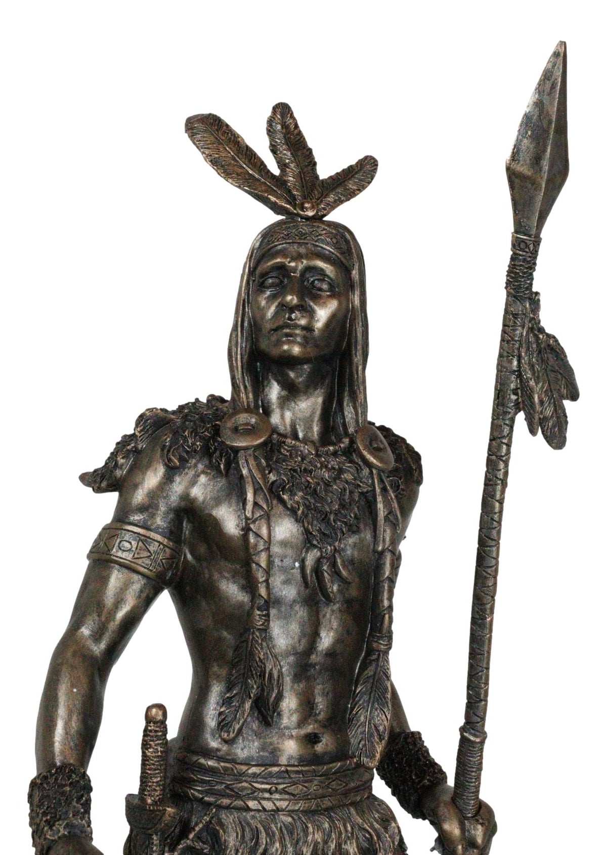 19" H Native American Indian Tribal Warrior Hunter Chief Holding Spear Figurine