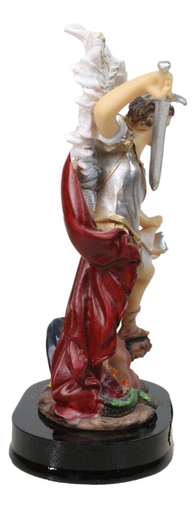 Archangel Saint Michael Wielding Sword Crushing Satan Figurine With Name Base - Ebros Gift