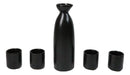 Minimalistic Black Kokuyo Porcelain Sake Carafe Flask 9oz & 4 Ochoko Cups Set