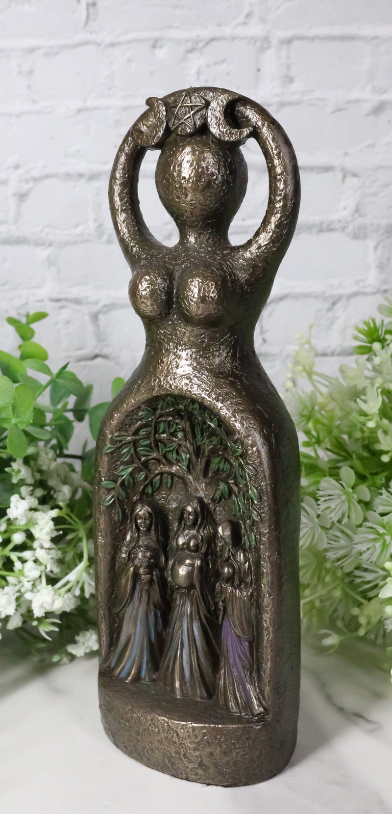 Wicca Spiral Triple Moon Goddess Mother Maiden Crone Tree Of Life Figurine