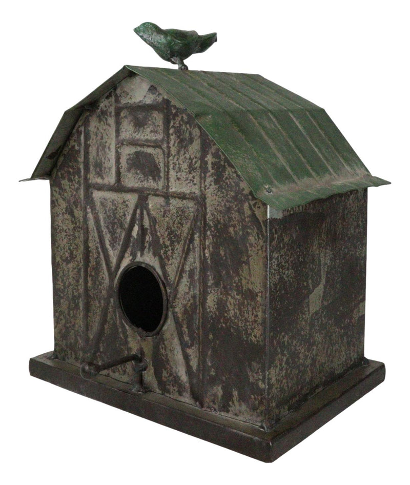 Rustic Western Vintage Bird Atop A Cozy Farm Barn House Shed Metal Birdhouse