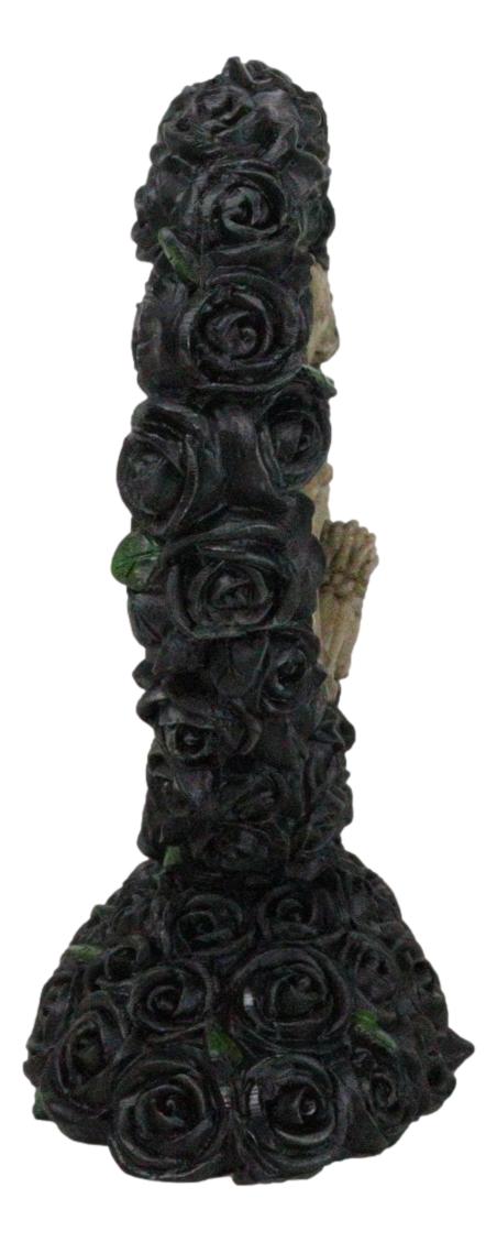Love Never Dies Black Bridal Roses Heart Wreath Skeleton Couple Kissing Figurine - Ebros Gift