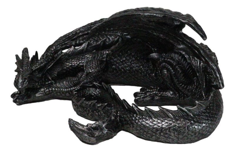 Medieval Fantasy Horned Black Soma Dragon At Repose Collectible Figurine 11"L