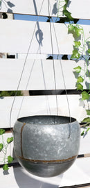 Farmhouse Rustic Galvanized Metal Gold Accent Hanging Round Wall Planter 8" Pot