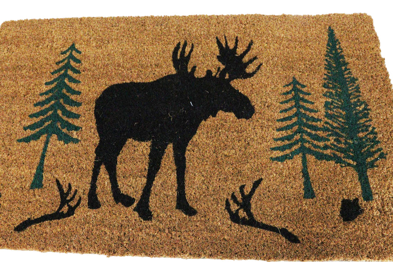Rustic Western Moose Deer Scenic Pine Forest Coir Fiber Floor Mat Doormat 30X18