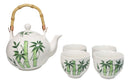 Green Bamboo Forest Porcelain 30oz Teapot With Bamboo Handle And 4 Tea Cups Set