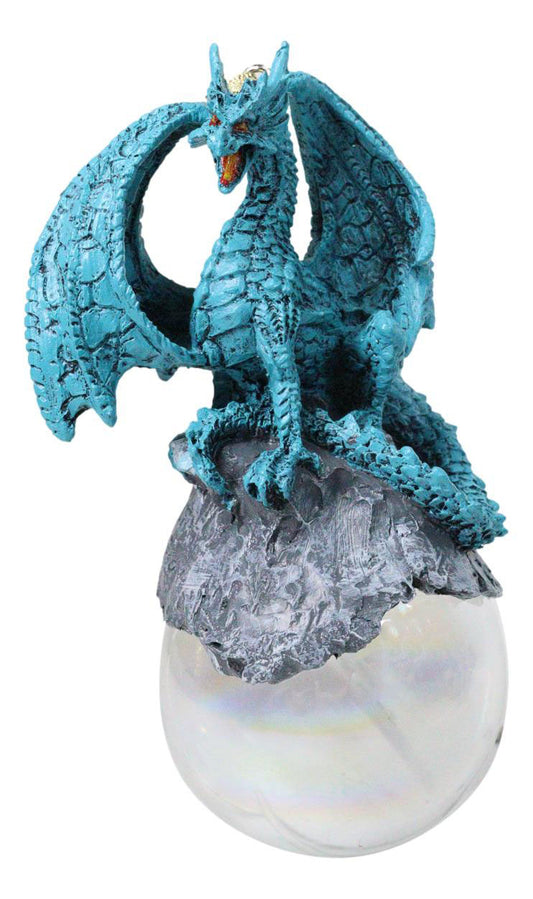 Ruth Thompson Blue Riptide Dragon On Pearl Glass Ball Ornament Figurine 5"H