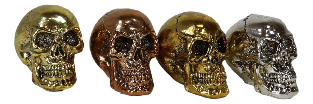 Pirate's Loot Metallic Silver Gold Brass And Copper Tone Skulls Mini Figurines