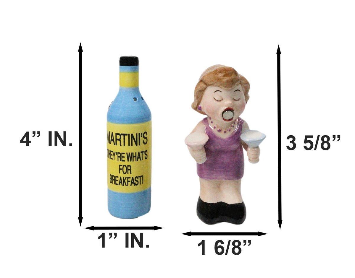 Ebros Gift Martini Lady and Bottle Ceramic Salt and Pepper Shaker Set