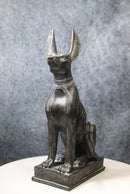 Ancient Egyptian Sitting Anubis in Jackal Dog Statue With Hieroglyphs Base 14"H