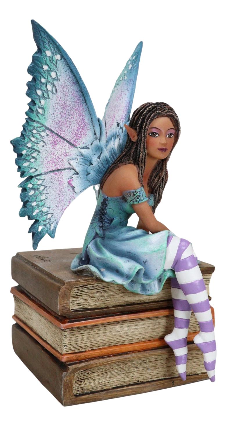 Amy Brown Fantasy Magic Turquoise Ebony Fairy On Books Of Wisdom Figurine