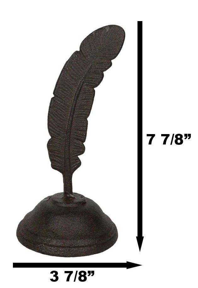 Rustic Cast Iron Brutalist Indian Eagle Feather On Ink Base Paperweight Figurine