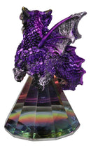 Fantasy Metallic Purple Silver Dragon On Iridescent Pyramid Glass Small Figurine