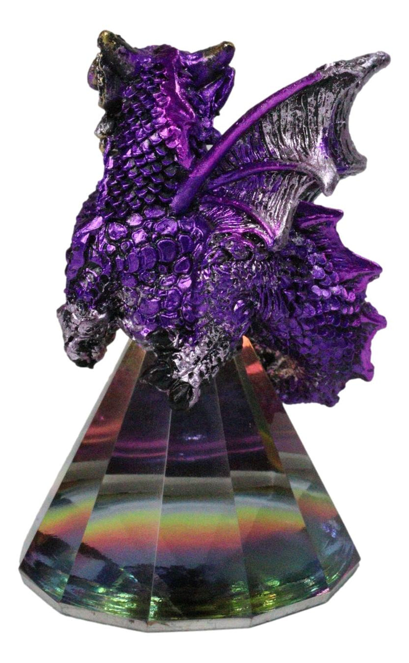 Fantasy Metallic Purple Silver Dragon On Iridescent Pyramid Glass Small Figurine