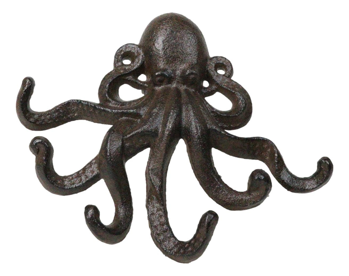 Rustic Cast Iron Nautical Sea Octopus Cthulhu 6 Pegs Tentacles Wall Hook Decor