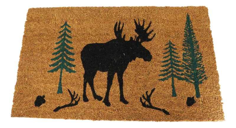 Rustic Western Moose Deer Scenic Pine Forest Coir Fiber Floor Mat Doormat 30X18