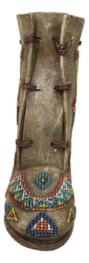 Southwestern Tribal Native Arrows Indian Moccasin Faux Leather Boot Vase Decor