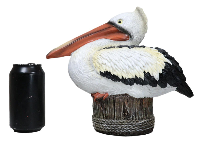 Coastal Marine Great White Pelican Sea Bird Perching On Getty Post Figurine