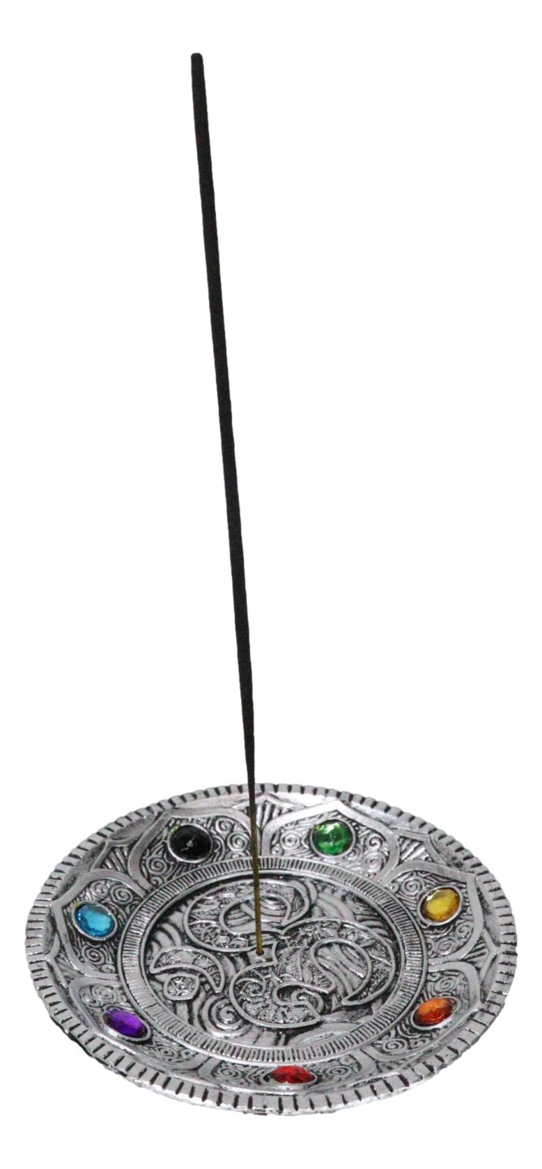 Feng Shui Buddha Ohm Symbol Lotus Mandala With 7 Chakra Gems Incense Burner - Ebros Gift