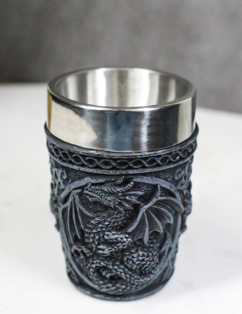 Set Of 2 Gothic Fantasy Moon Voyage Of The Dragon Celtic Knotwork Shot Glasses