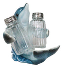 Ocean Marine Blue Dolphin Riding Sea Waves Salt And Pepper Shakers Holder Set