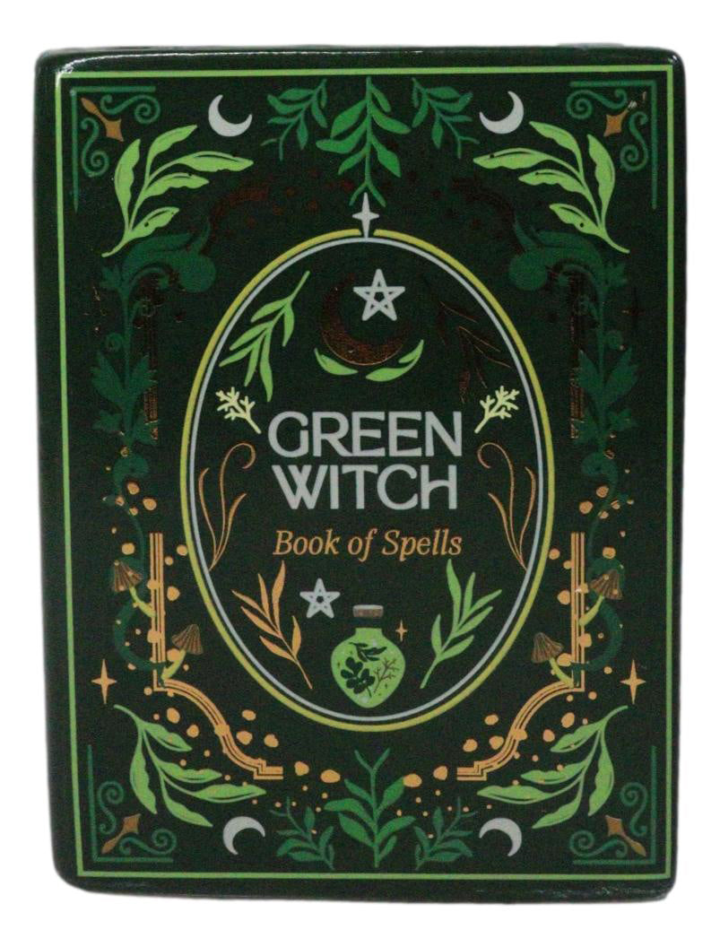 Ebros Green Witch Book of Spells Ceramic Flower Vase Gothic Grimoire Decor