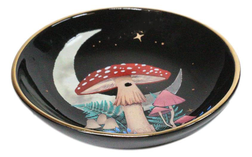 Witchcraft Wicca Dark Forest Toadstool Mushrooms And Fungi Round Incense Holder