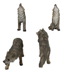 Set Of 4 Mystical Forest Woodland Alpha Gray Wolf Howling And Tracking Figurines