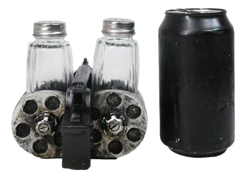 Old World Western Pistol Gun With Giant Barrels Salt Pepper Shakers Holder Set