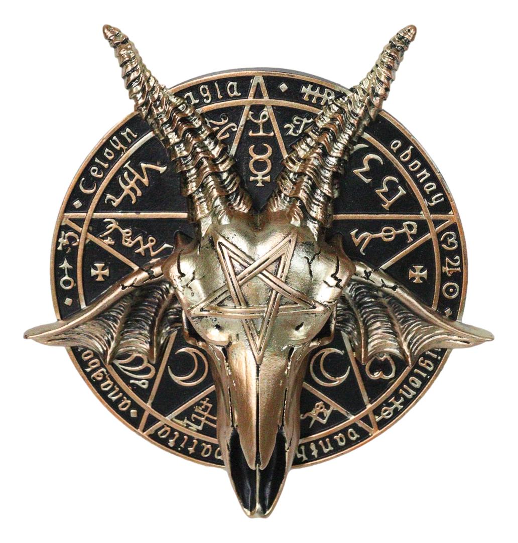 Pentagram Sabbatic Goat Baphomet Masque Ornament On Pole Stand Or Wall Sculpture