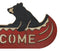 Rustic Father Bear With Cub Rowing Red Canoe Boat Welcome MDF Wall Decor Plaque