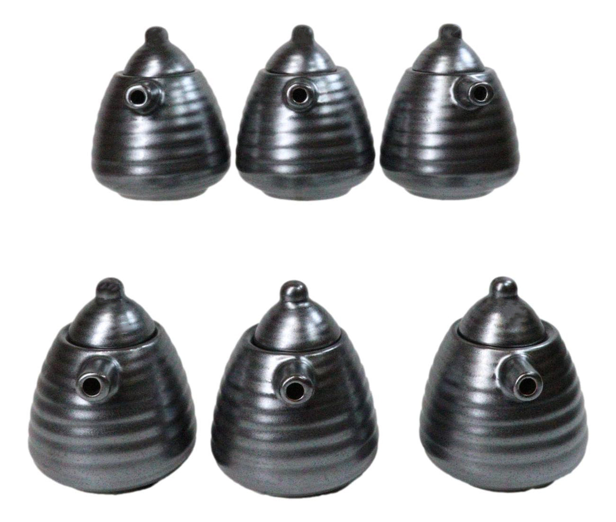Set Of 6 Tetsu Kesho Black Tenmoku Porcelain Soy Sauce Shoyu Flask Dispensers