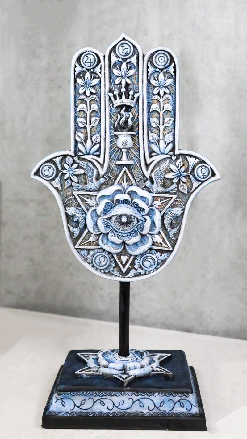 Hand of God Hamsa Palm With Magen David Star Eye of Providence Figurine Plaque