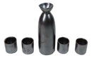 Black Iron Clay Tetsu Kesho Porcelain Sake Carafe Flask 9oz & 4 Ochoko Cups Set